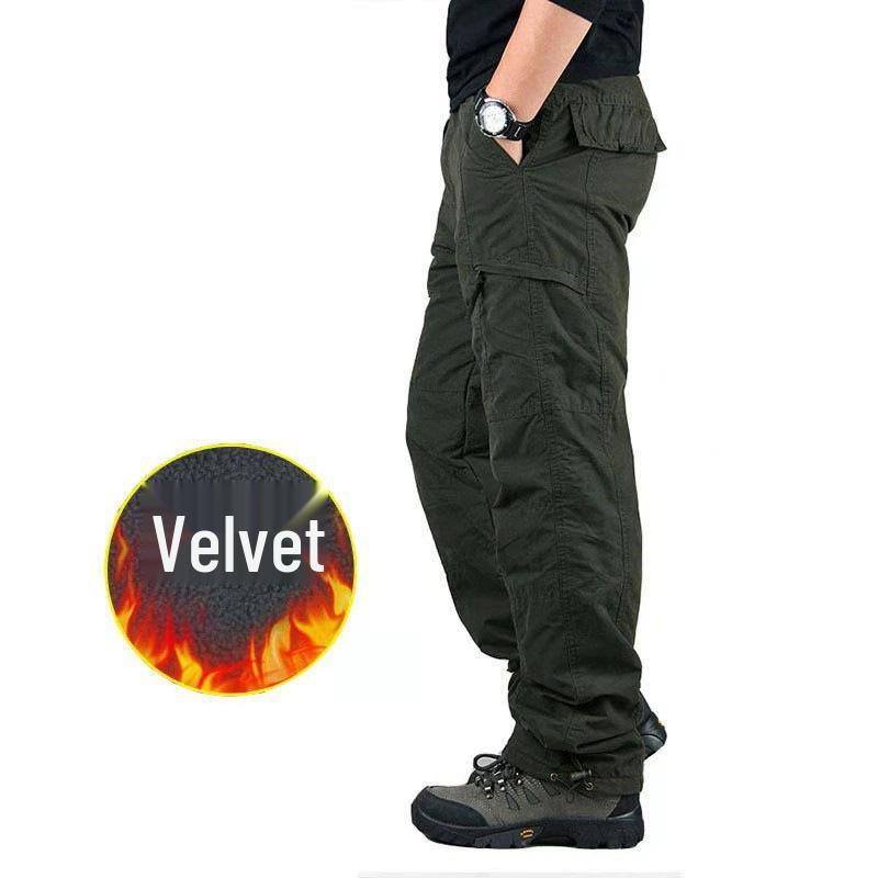 Men's Winter Fleece-Lined Cargo Pants - Warm, Casual, Elastic Waist, Plus Size, Trendy Style