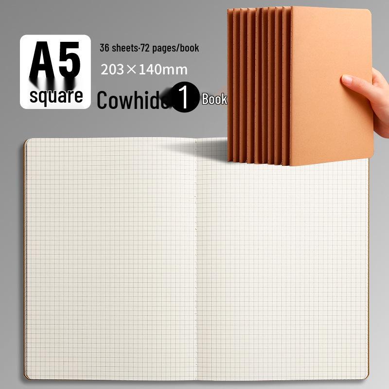 A5/A4 Black Kraft Paper Notebook with Lined, Grid, and Blank Pages - Extra Thick Saddle Stitch Book