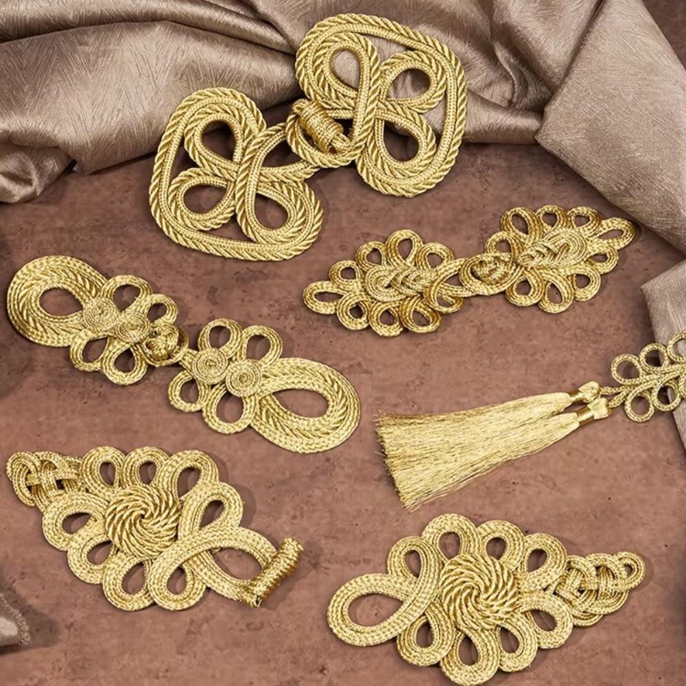 Golden Chinese Frog Buttons Flower Fastener Tang Suit Buttons Handcraft Accessories