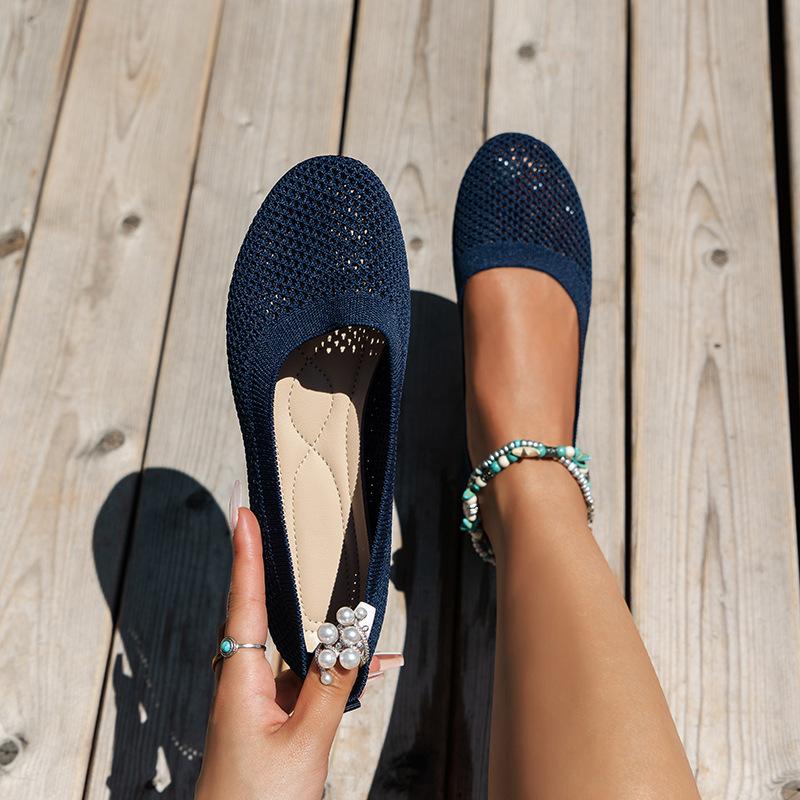 Fashion Women's Round Toe Flat Shoes Solid Color Knitted Casual Breathable Ballet Flat Shoes Casual Loafers