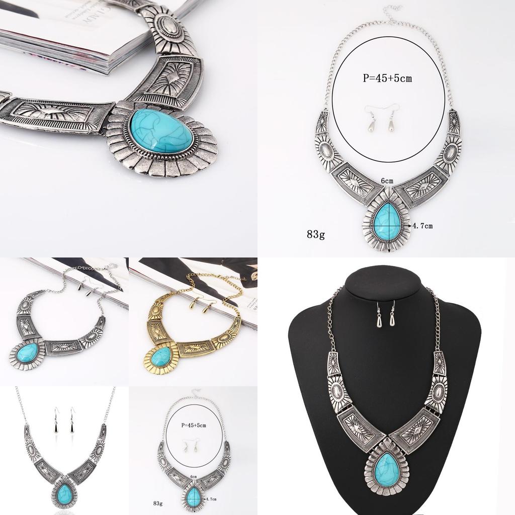 Винтажное Ожерелье с Подвеской в Форме Капли Воды на Сплавленной Цепочке и Серьги для Ретро-Энтузиастов