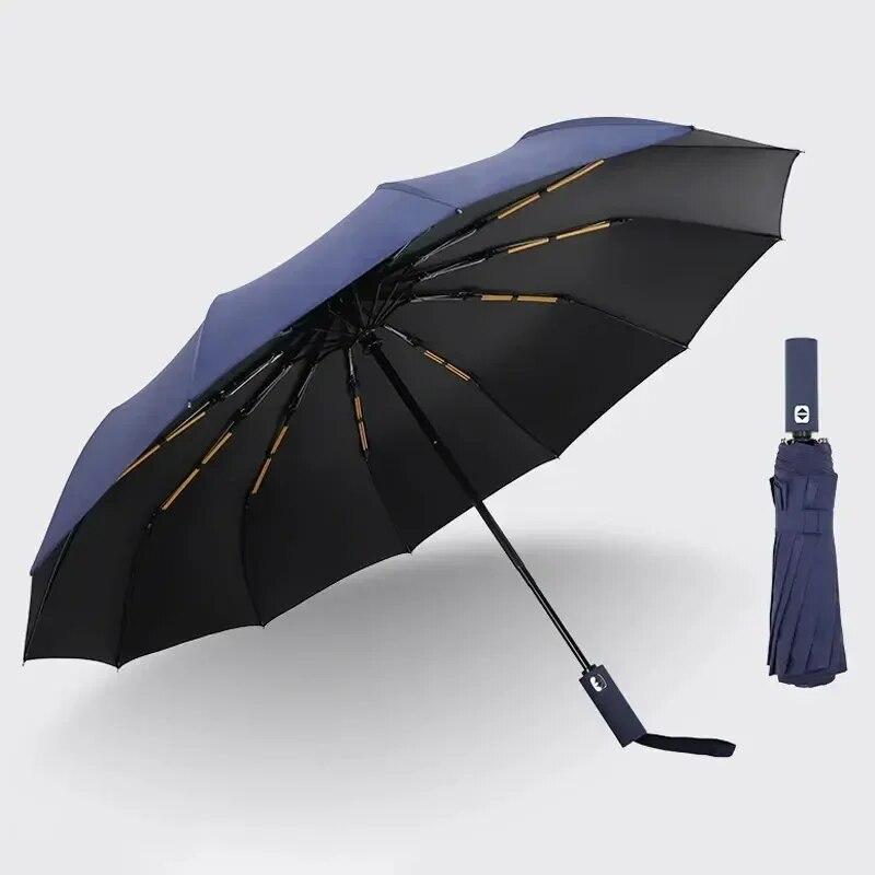 12 Bone Black Glue Fully Automatic Umbrella With Thick And Durable Keel Three Fold Umbrella UV Resistant Folding Umbrella