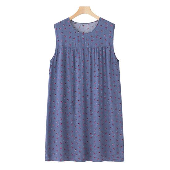 Женская свободная ночная рубашка без рукавов, повседневная сорочка, плиссированное платье для сна, летняя домашняя одежда с круглым вырезом и принтом