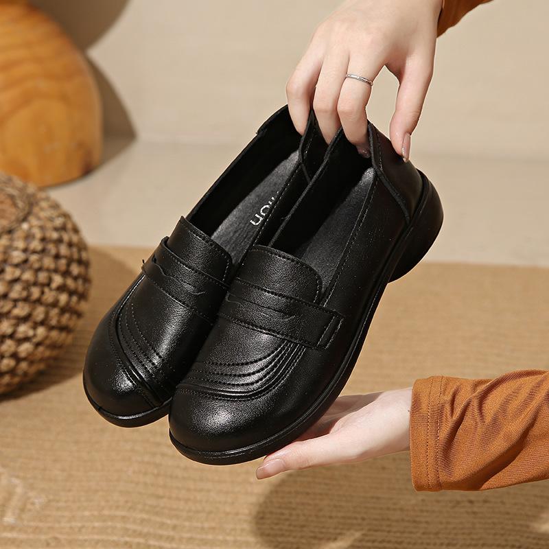 2024 весна и осень обувь для мам мягкая подошва удобная рабочая кожаная обувь женская обувь среднего и пожилого возраста одинарные туфли нескользящие туфли на плоской подошве