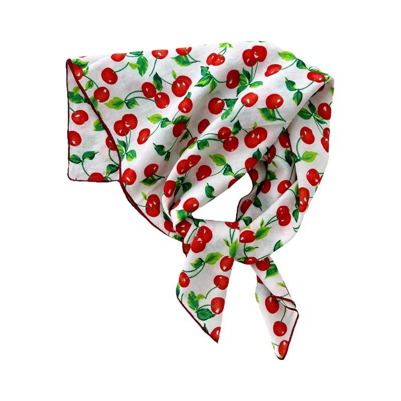 Retro Versatile Floral Square Scarf Spring And Summer Literary Small Fresh Cotton Small Scarf Women'S Thin Decorative Silk Scarf