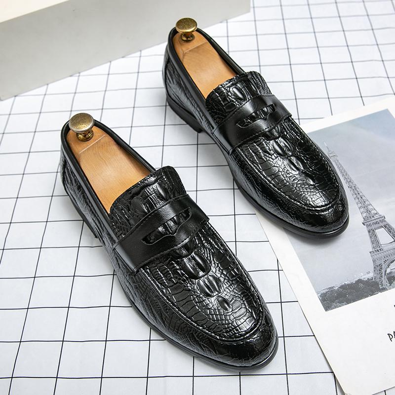 FashionMens Crocodile Pattern Leather Loafers Slip On Wedding Party Men Shoes Luxury  Noble Elegant Dress Shoes for Men Moccasins