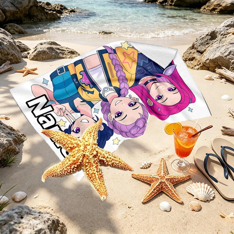 Custom Name Personalized KPop Hunters Print Beach Towel, for Trip Camping Beach Party Home Decor, Birthday Gift for Family & Friends