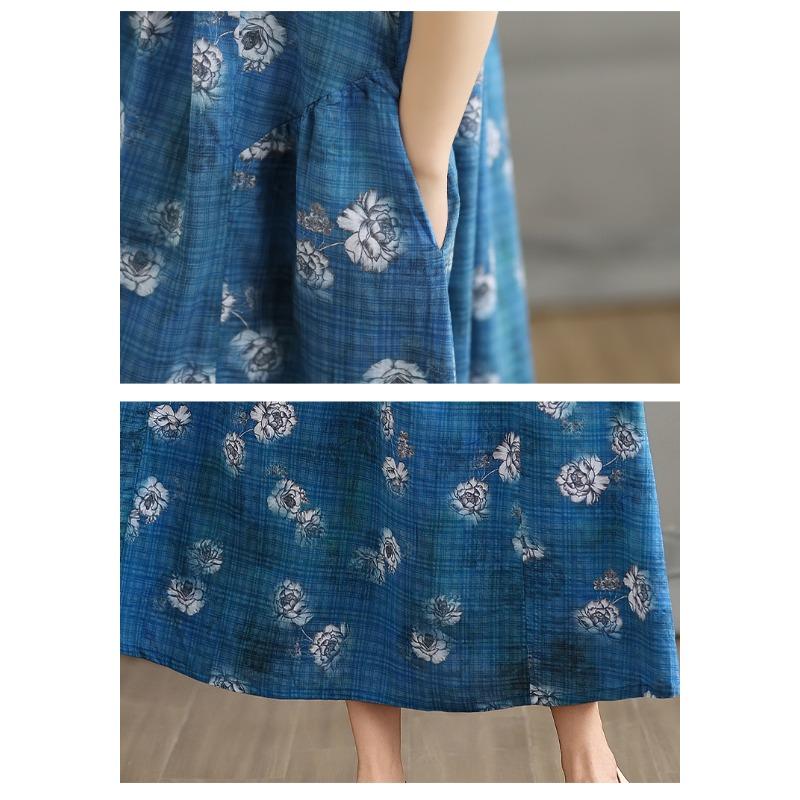 DIMANAF Women 2025 Summer Plus Size Vintage Dress Loose Casual Dress Basic Floral Printing Short Sleeve Long Dress