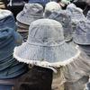 Весенне-осенняя панама из выстиранного денима с необработанным краем для женщин, весенне-летняя уличная солнцезащитная шляпа-панама