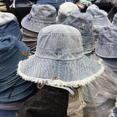 Весенне-осенняя панама из выстиранного денима с необработанным краем для женщин, весенне-летняя уличная солнцезащитная шляпа-панама