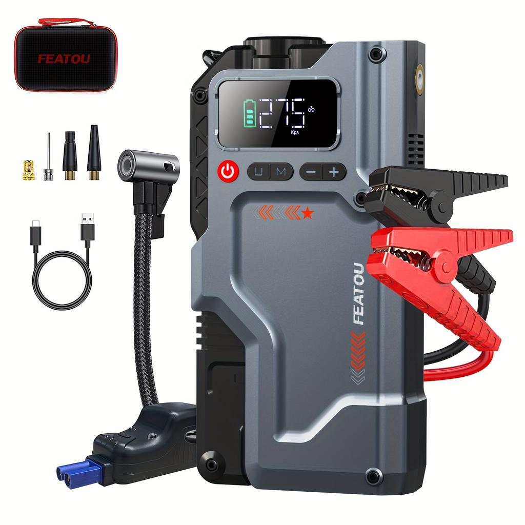 5000A Car Starter with Air Pump, 5-in-1 Function Starter Box, 150PSI Starter Battery Pack with Digital Tire Charger, Portable Car Battery Charger