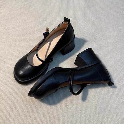 Ретро кожаное слово с туфлями Мэри Джейн на одинарной подошве женские осенние новые толстый каблук высокий каблук круглый носок открытый верх универсальные туфли для работы