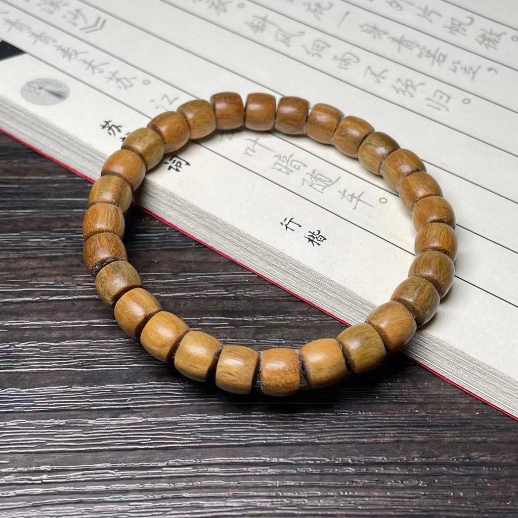 Браслет из этнического стиля из зеленого сандала с прямыми бочкообразными бусинами, ручной работы, бутик, маленький браслет из сандала, мужской и женский, Вэньвань, в один оборот