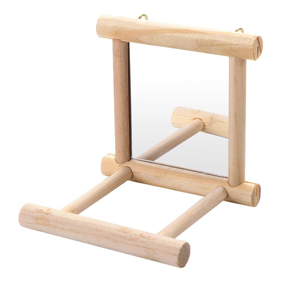 Зеркало для клетки для попугаев с жердочкой и деревянной подставкой для птиц Игрушка для попугаев Игрушка-зеркало для птиц