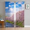 Mount Fuji Sakura Landscape Modern Tulle Curtains for Living Room Bedroom Home Kitchen Window Sheer Curtains
