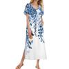 Women's Summer Floral Print Dress Short Sleeve Beach Dress With Pocket Casual V-neck Hem Side Slit Dress