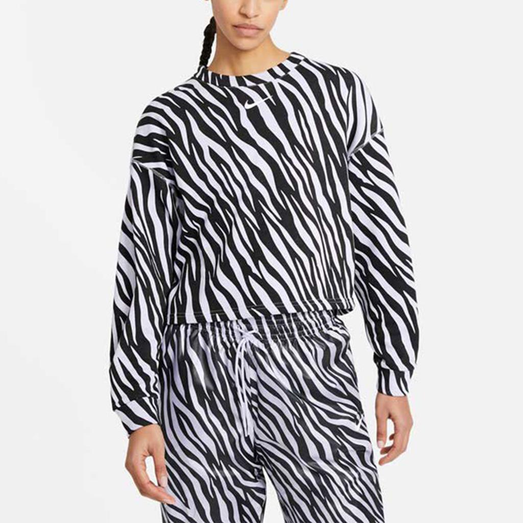 Nike Nsw Icn Clsh Casual Sports Zebra Print Crewneck Sweatshirt Women Sweatshirt Black DC6899-596