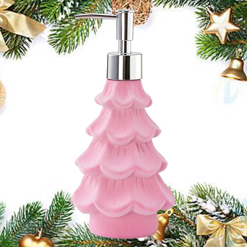 Christmas Soap Dispenser, Resin Green And Pink Holiday Christmas Tree Hand Dish Soap Dispenser