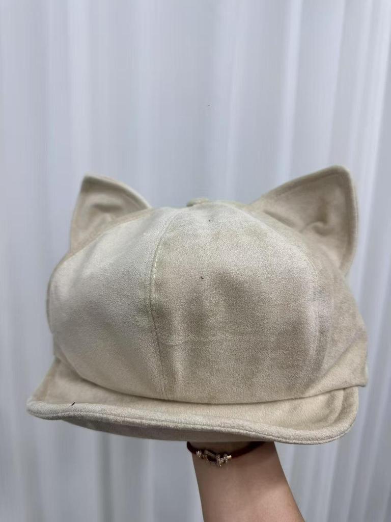 Женский замшевый берет с кошачьими ушками — Осенне-зимняя ретро восьмиугольная шляпа, однотонная, универсальный стиль художника для шикарного образа
