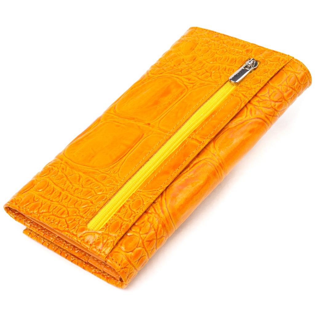 Яркий Женский кошелек из натуральной фактурной кожи CANPELLINI Wallet 21651 Желтый