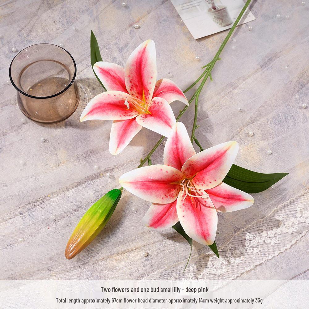 Small Lily Flower Arrangement: Two Flowers and One Bud, Silk Gel Sheet for Home Decor.