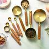 Gold Wooden Handle Stainless Steel Measuring Cups Spoons Baking Tools Coffee Measuring Spoon Set Bartending Scale Accessories
