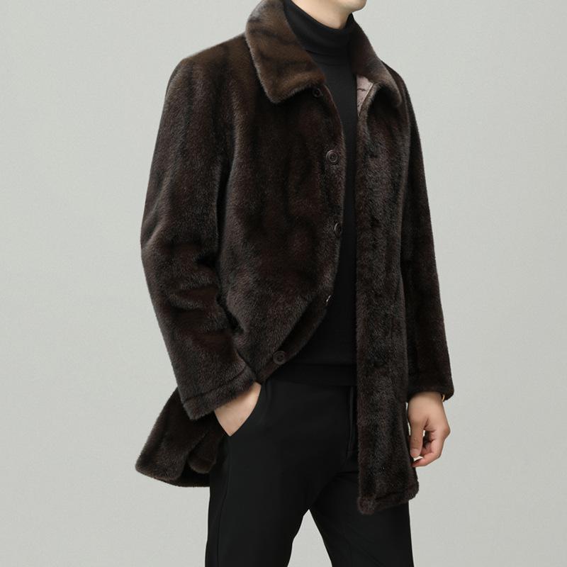 Мужская новая зимняя шуба из золотистой норки средней длины, деловая повседневная ветровка, однотонное двустороннее пальто
