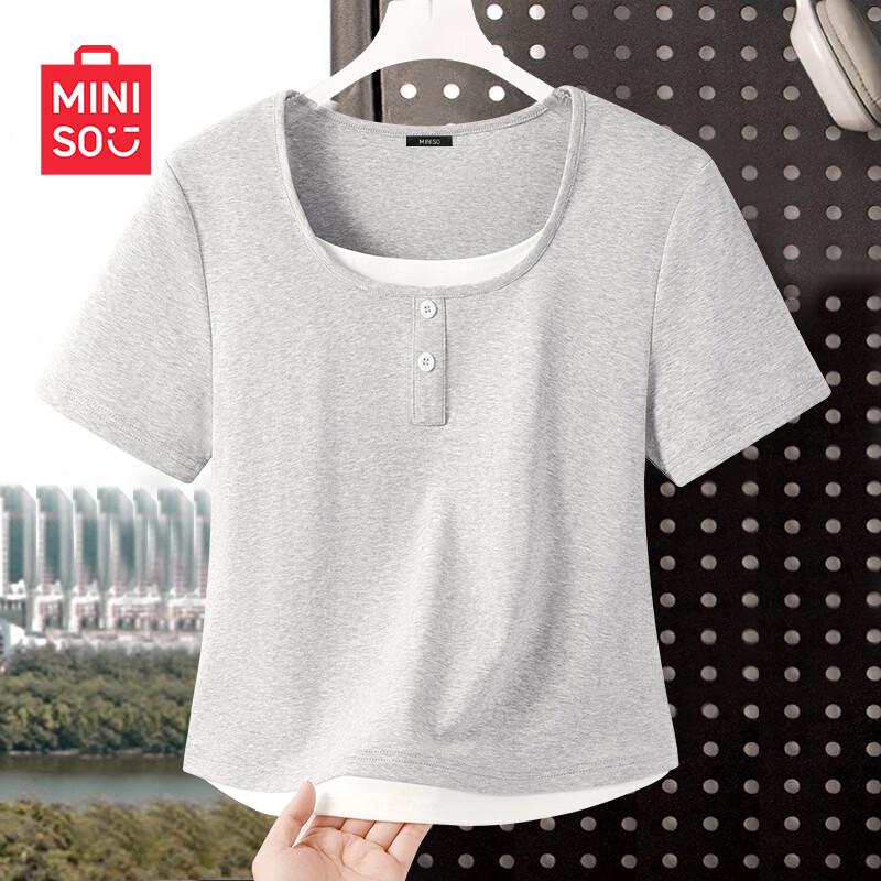 MINISO Женская футболка с квадратным вырезом и коротким рукавом