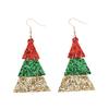 European and American Sequin Christmas Tree Leather Earrings - Three-Layer Spliced Trendy Design