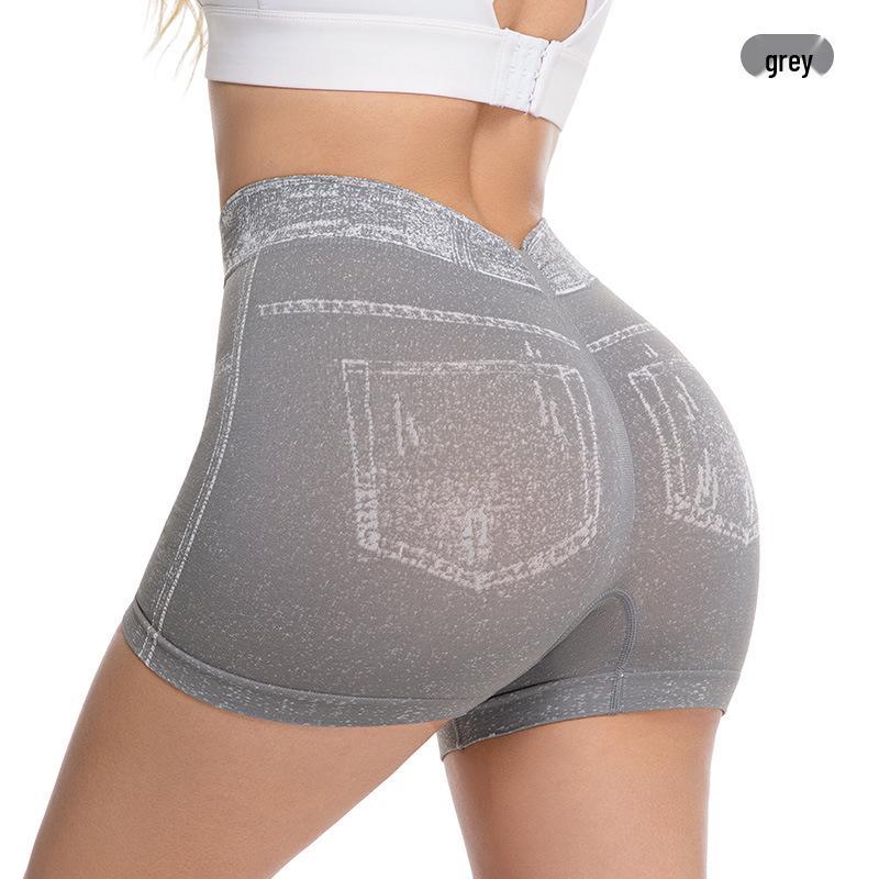 Бесшовные джинсовые шорты для йоги с высокой талией, контролем живота и эффектом пуш-ап для ягодиц