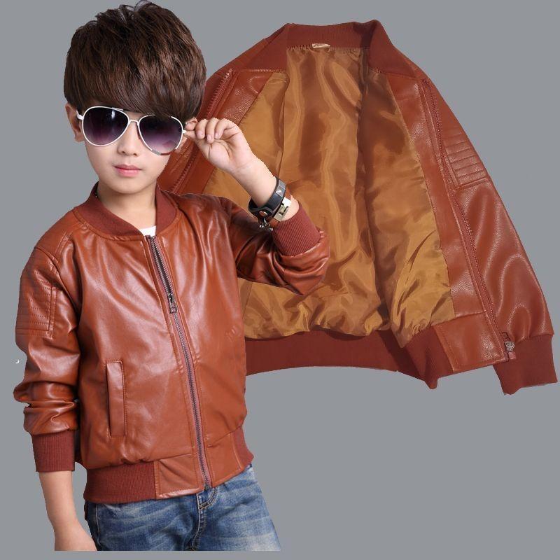 Зимняя стеганая кожаная куртка для мальчиков, кожаная куртка для мальчиков 2–15 лет, детская кожаная куртка, детские топы