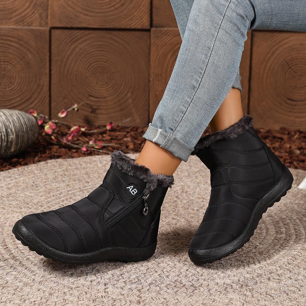 Women's Winter Faux Fur Lined Ankle Boots With Zipper Warm Waterproof Walking Snow Booties for Women Outdoor Comfortable Anti-Slip Short Boot Shoes