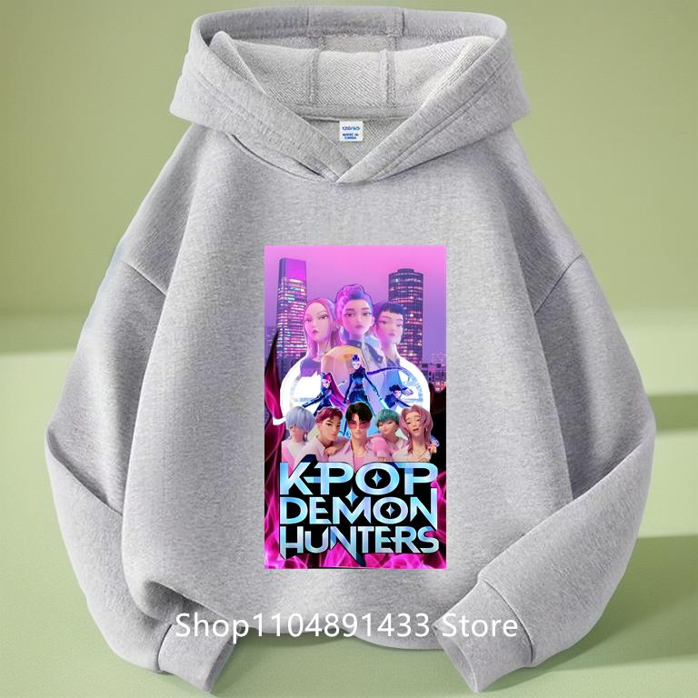 Kpop Demon Hunters Kids Logo Merch Hoodies Girls Boys Athletic Sweatshirt Long Sleeve Casual Pullover Without Drawstring Hoodie