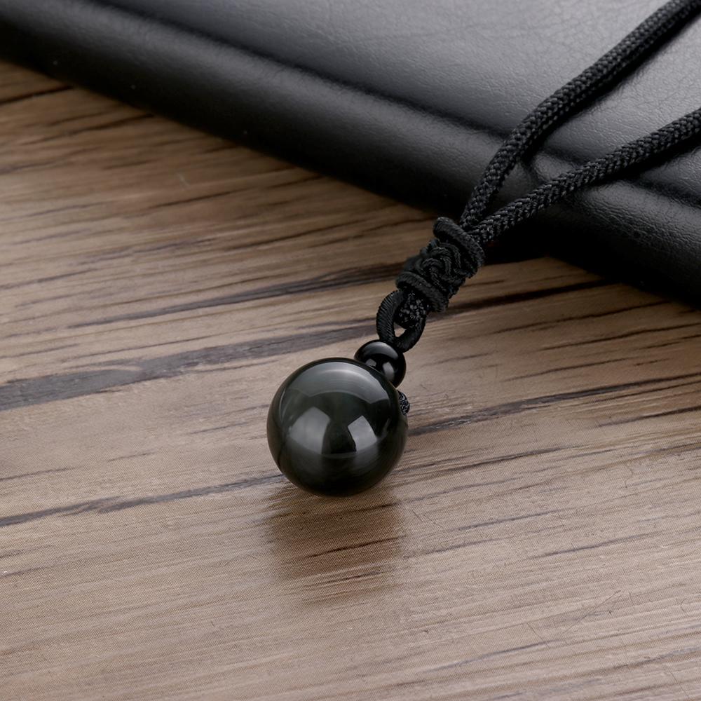 Fashion Lucky Blessing Amulet Obsidian Pendant Round Ball Necklace