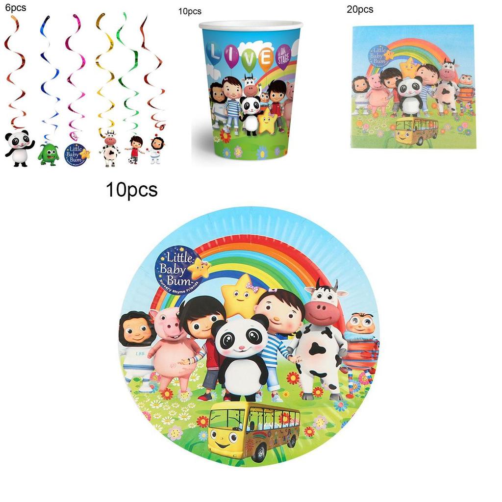 Принадлежности для дня рождения в стиле Little Baby Bum с праздничной посудой и декором