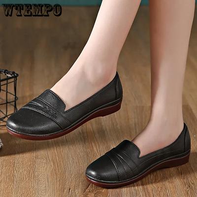 Женские черные мягкие толстые рабочие туфли на плоском каблуке универсальные нескользящие однотонные повседневные туфли большого размера