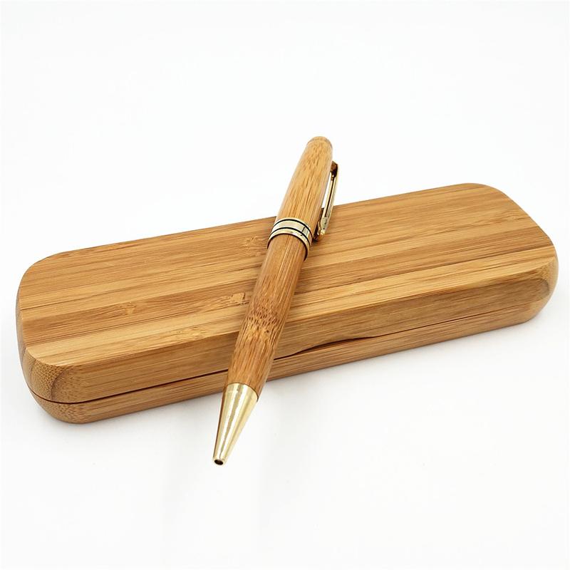 Hot Sale Custom Bamboo Ball Pen Set High Quality Laser Engraved Sports Logo 1.0mm Writing Width Bamboo Box Blue Black Ink JR