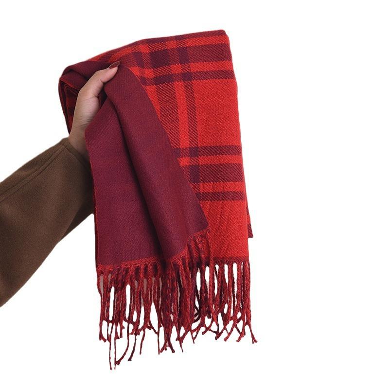 Women'S High-End Cashmere Plaid Scarf, Warm And Soft, Versatile Scarf, Shawl Dual-Purpose
