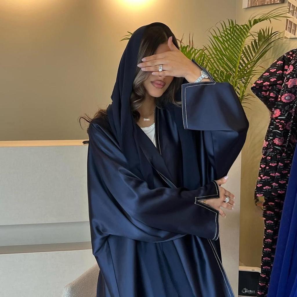 MQ191 Мусульманская атласная абая: Ближневосточный длинный халат, кардиган оверсайз однотонный