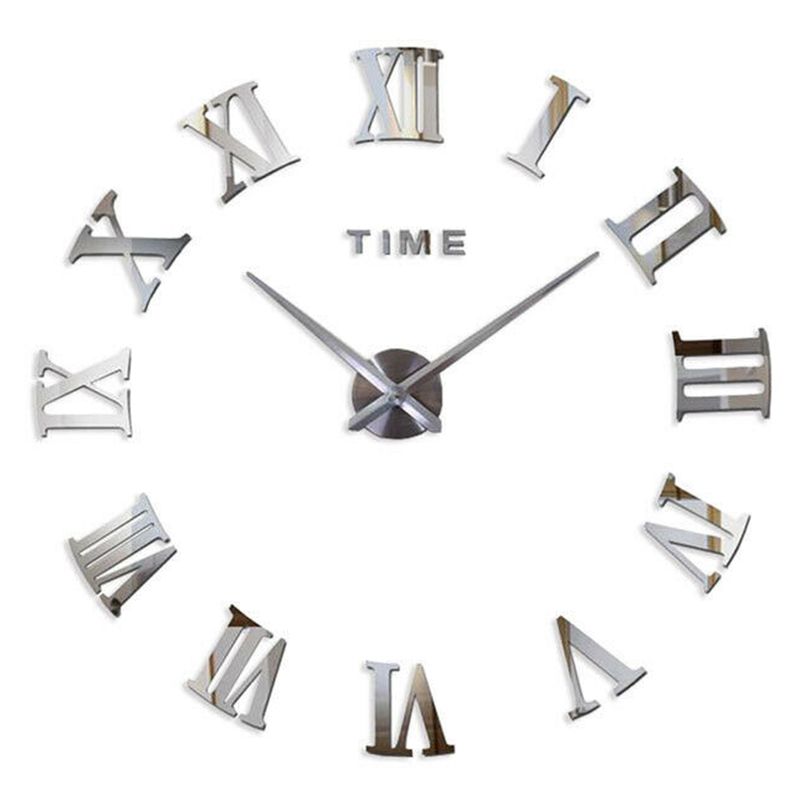 Extra 3d Diy Large Roman Numerals Luxury Mirror Wall Sticker Clock Home Decor