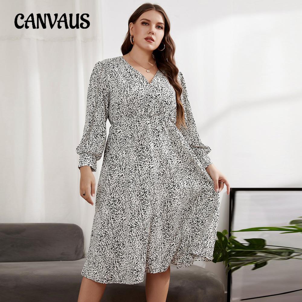 Весенне-осеннее женское платье большого размера с v-образным вырезом и длинными рукавами, тонкое платье с эластичной резинкой на талии