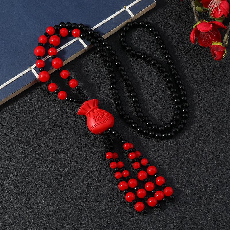 Retro Medium Red Cinnabar Sweater Chain Natal Long Necklace Pixiu Pendant Pendant Accessories Women