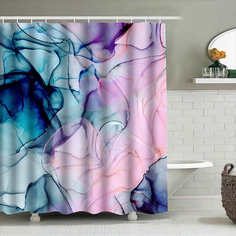 Abstract Watercolor Shower Curtain, 3D Print Fabric Waterproof Bathroom Decor Modern Artistic Design for Home Decoration (Blue P