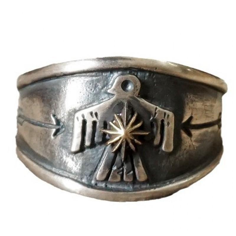 Винтажное tribal кольцо с Громовой птицей Стерлинговое Регулируемое Унисекс Бохо Statement Бижутерия