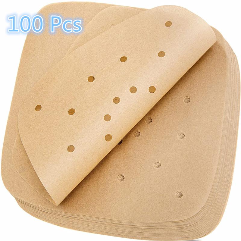 100 шт. бумага для фритюрницы, одноразовые вкладыши для пароварки, кухонные формы для выпечки, бумага для выпечки, антипригарный коврик для пропаривания