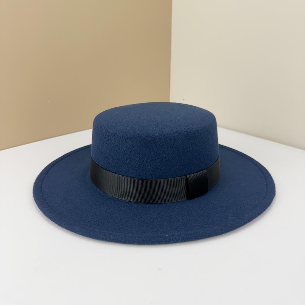 Top Hat British Black Flat Top Hat Hepburn Gentleman Jazz Hat Flat Brim Woolen Wide Brim Men'S And Women'S Hats