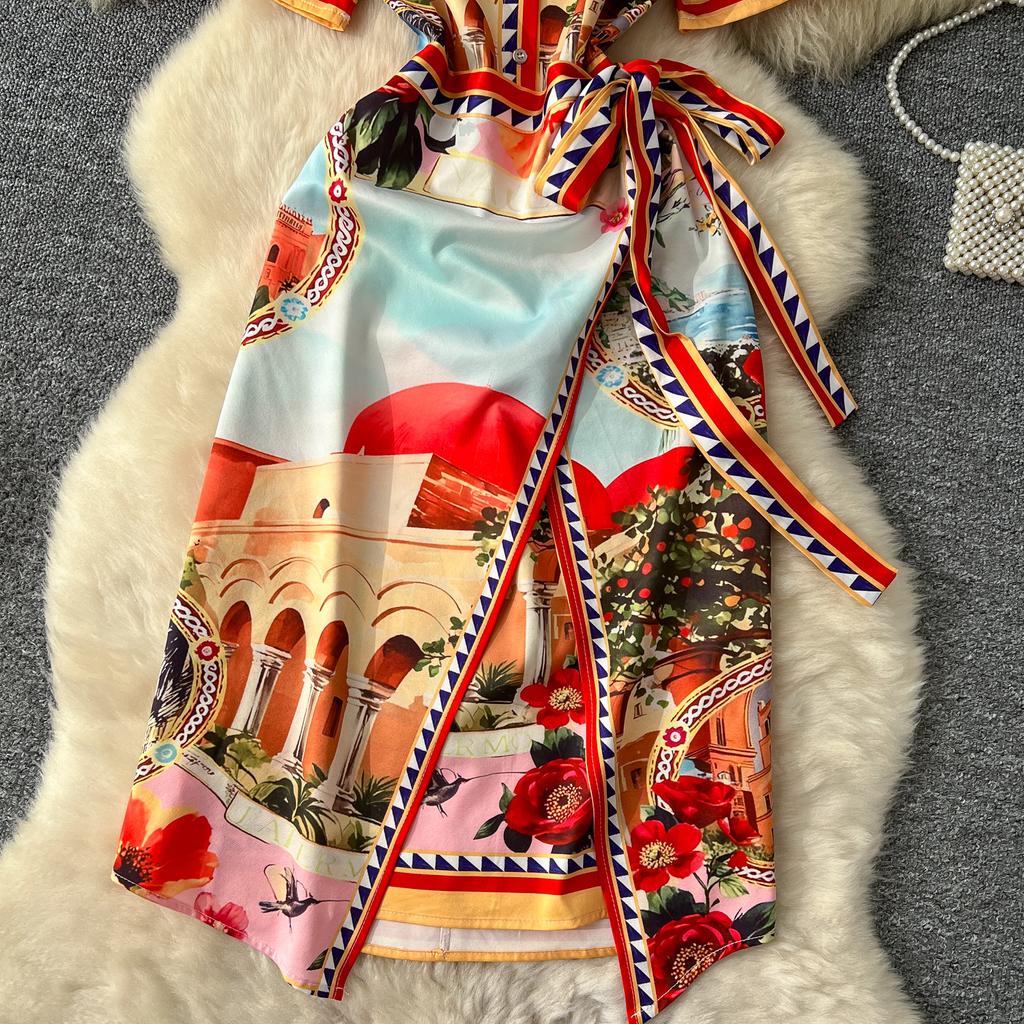 Летние женские дизайнерские винтажные принты на подиуме платья с коротким рукавом и шнуровкой, облегающие платья-карандаши для вечеринок