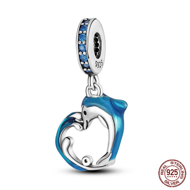 100% настоящие посеребренные бусины серии Ocean, черепаха, краб, русалка, подходят оригинальные браслеты «сделай сам», ювелирные изделия, подарки