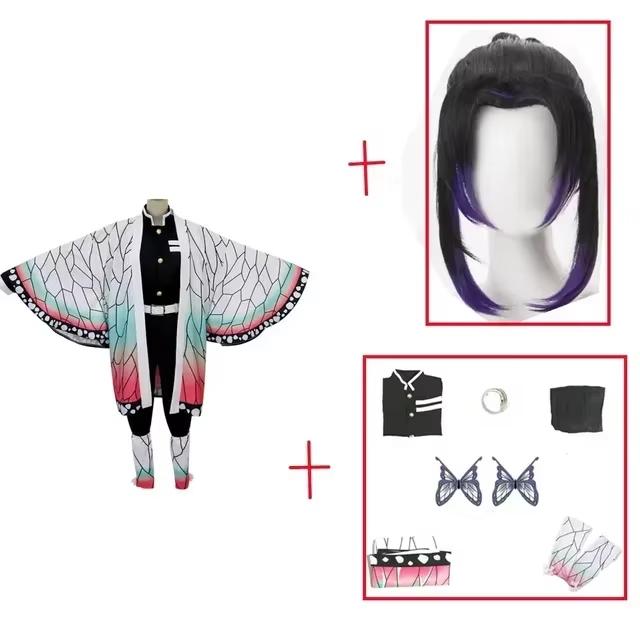 Kochou Shinobu Cosplay Costume Anime Demon Slayer Full Set Uniform With Wig Butterfly Hairpin For Adult Children Halloween Party