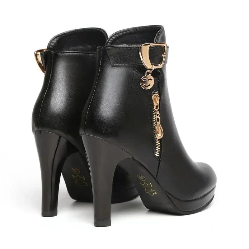 2024 Новые модные женские ботинки Осенние и зимние ботильоны Женские повседневные туфли с круглым носком и тонким каблуком на молнии